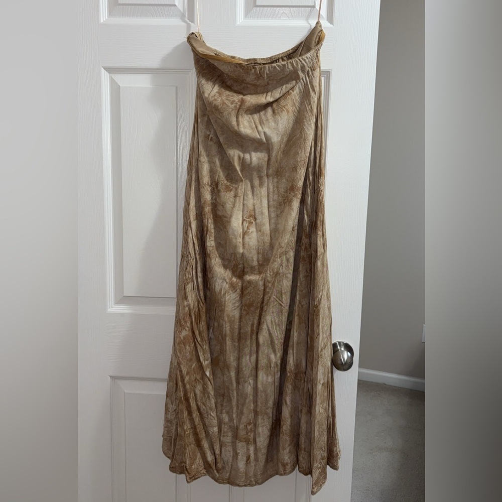 Petal & Pup Soph Strapless Linen Maxi Dress Tan Tie Dye